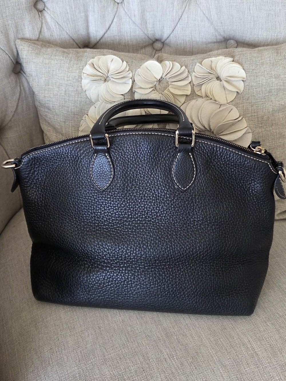 Dooney & Bourke Black Pebbled Leather Satchel Handbag Purse Large VTG - Picture 6 of 16